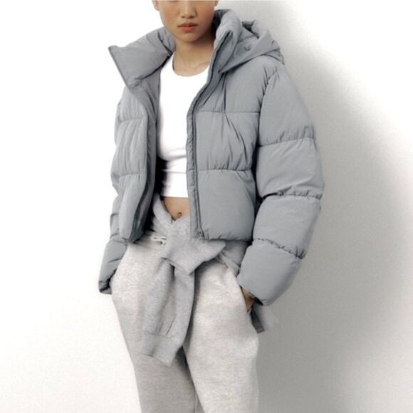 Zara Anorak Gray Puffer Water Repellent Cropped Size XS - Picture 1 of 9